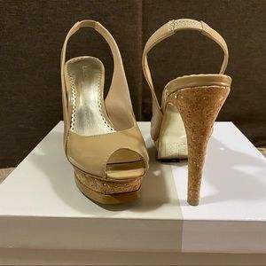 Bebe Peep Toe Patent Platform Heels